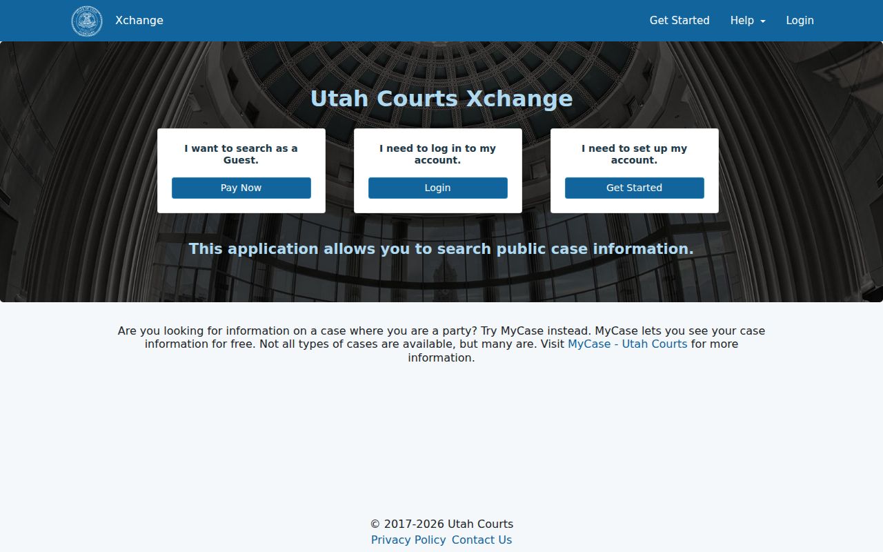 Weber County traffic warrant case lookup, Utah Courts XChange access screen