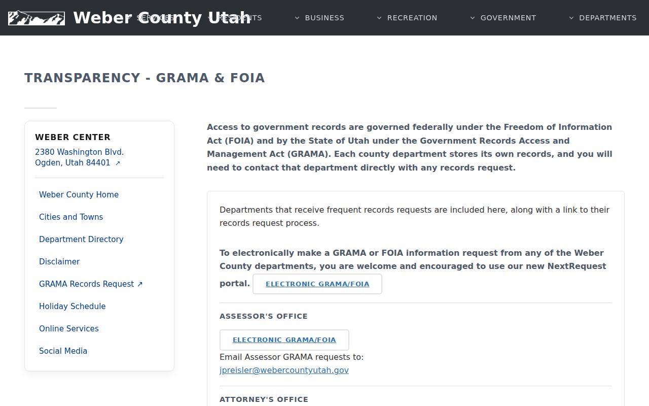 Weber County warrant search records request route under Utah GRAMA