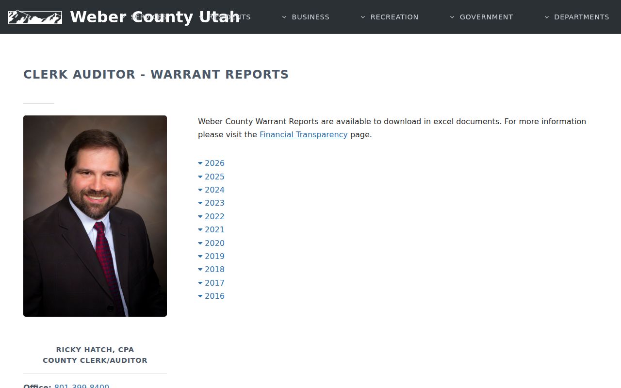 Weber County traffic warrant terminology, financial Warrant Reports page