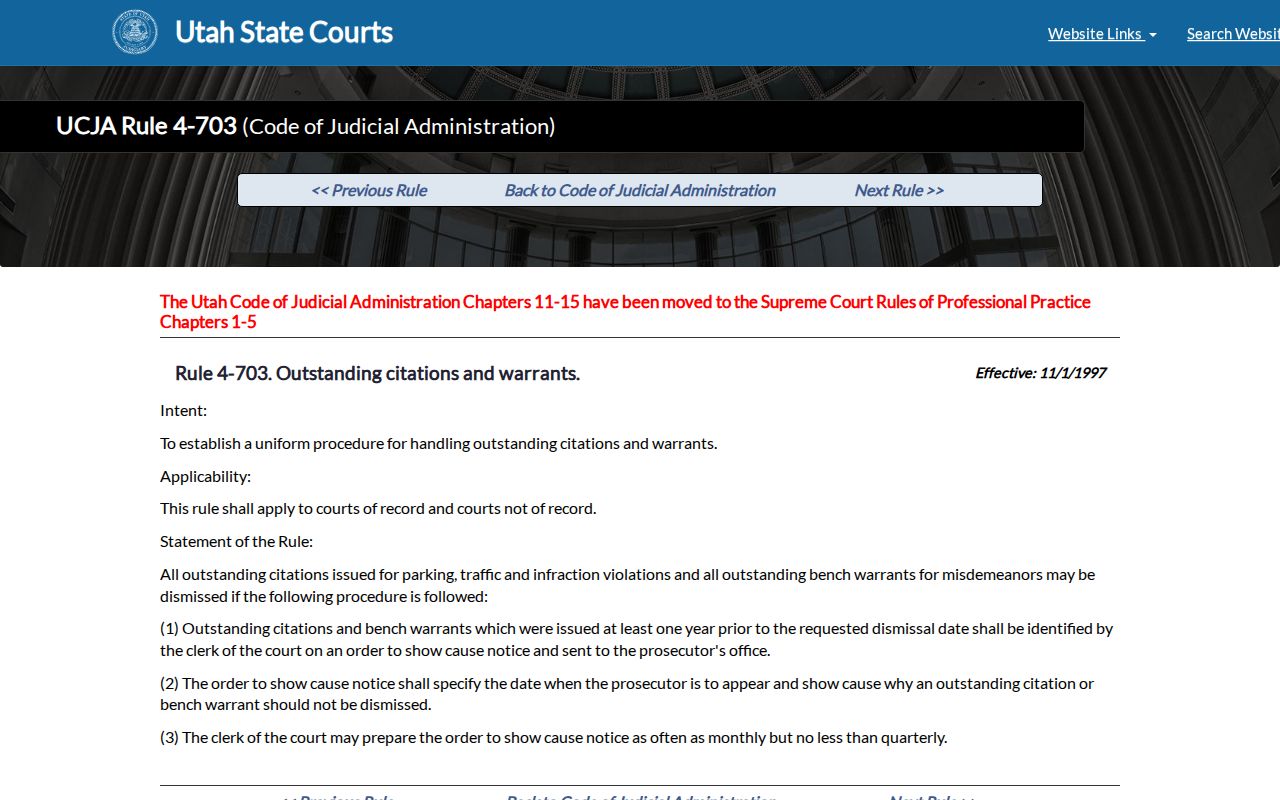 Weber County bench warrant and older citation review under Utah Rule 4-703