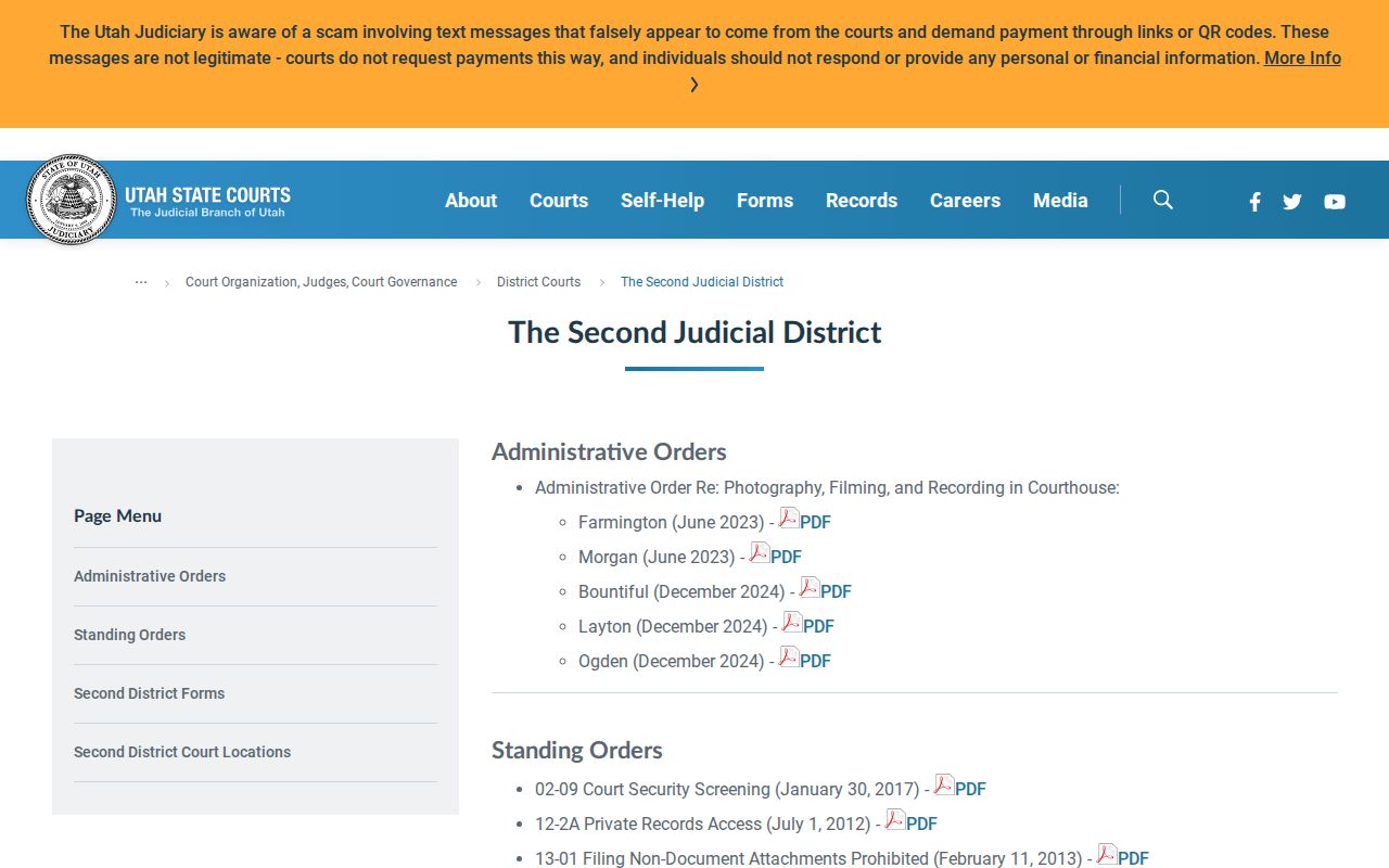 Weber County bench warrant court route through the Second District Court